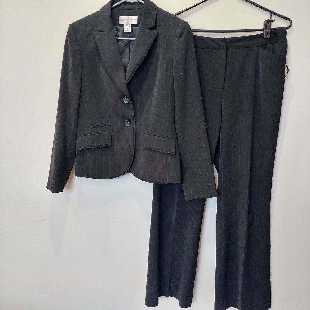 Jones New York Sz 8P Career Business PinStripe Pants Blazer Suit Set Black